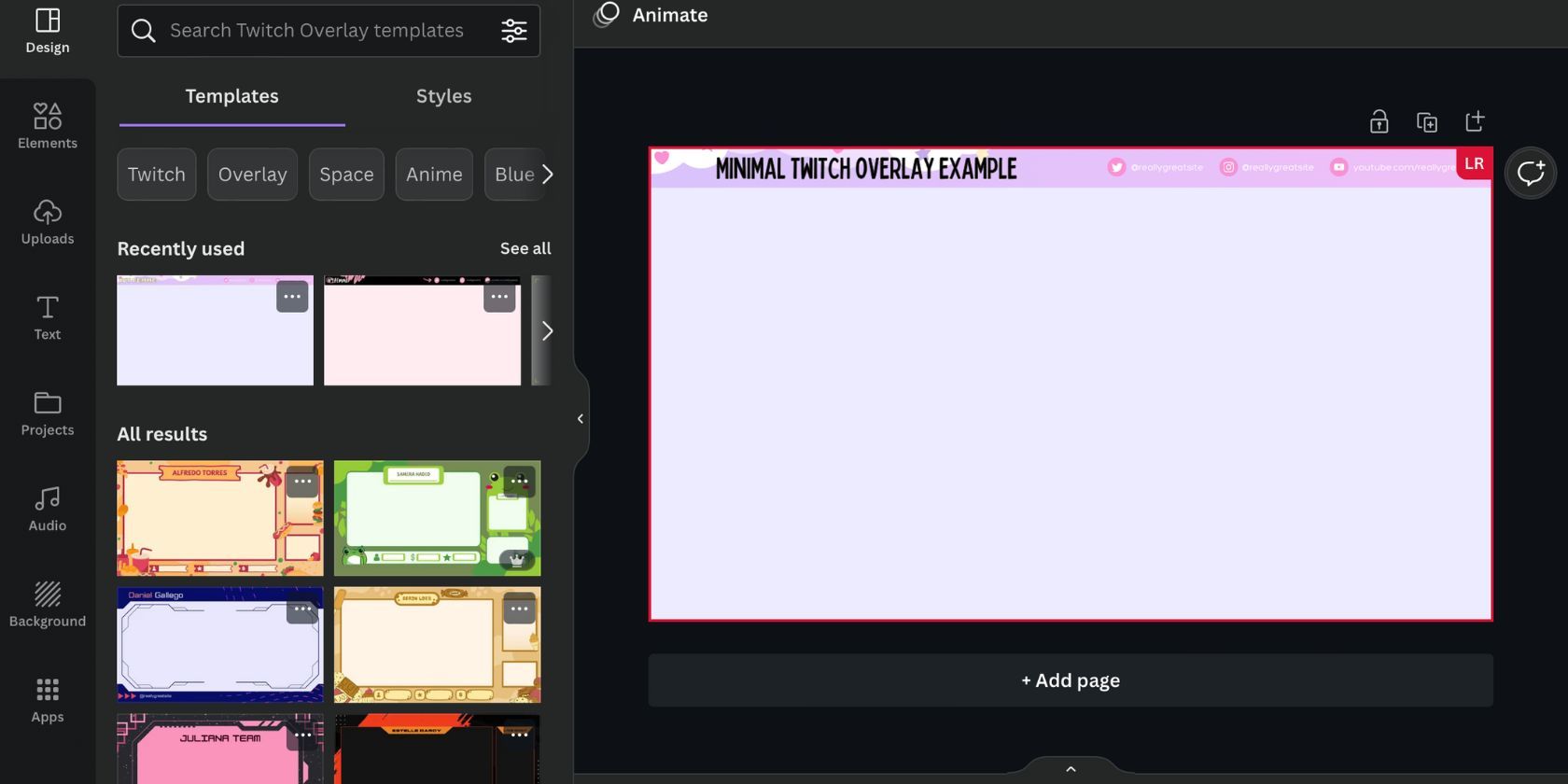 Minimalistic Twitch Stream Overlay Example on Canva