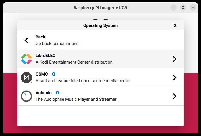 Install a media center with Raspberry Pi imager