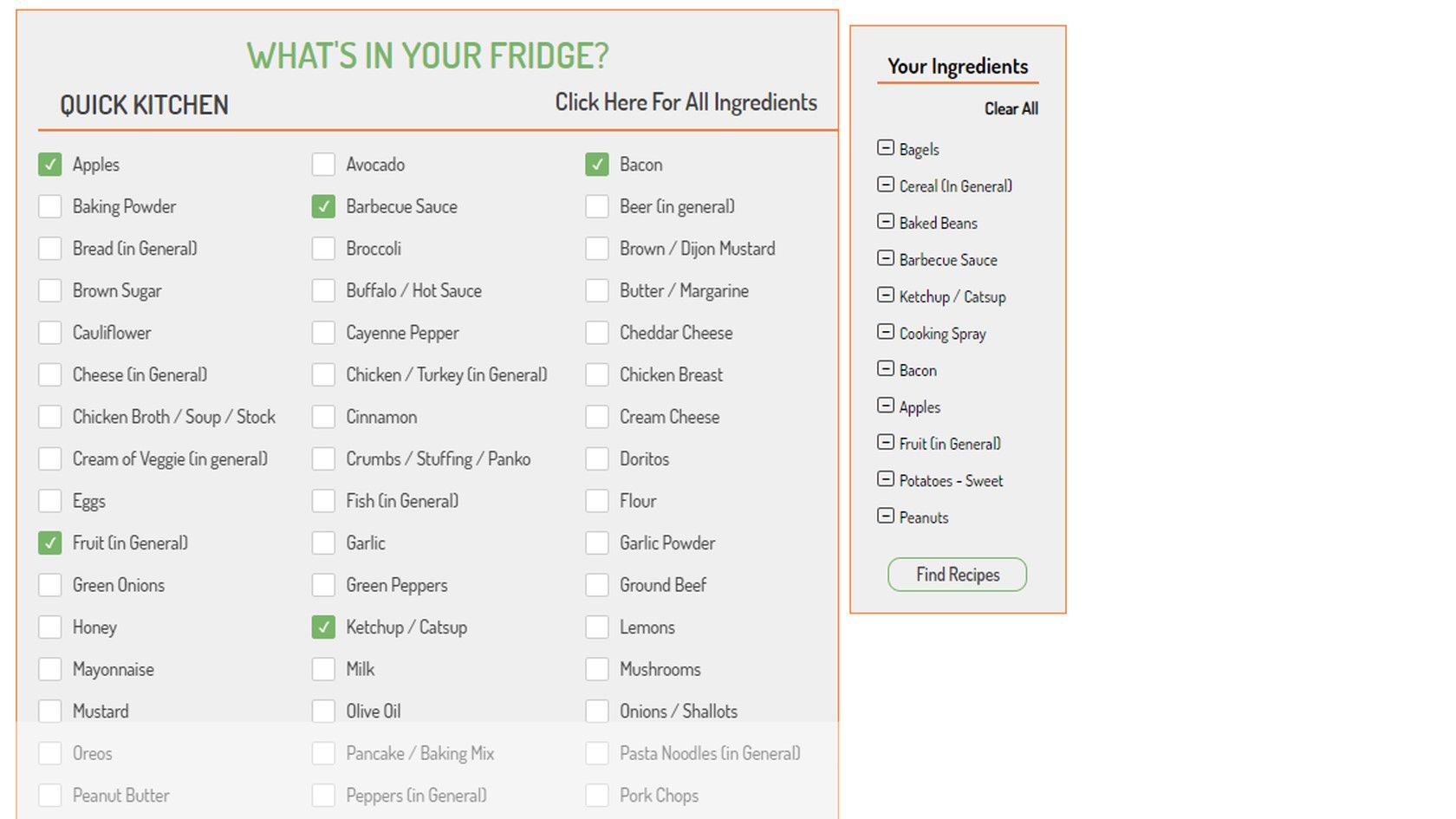 my fridge food recipe generator finder website tool