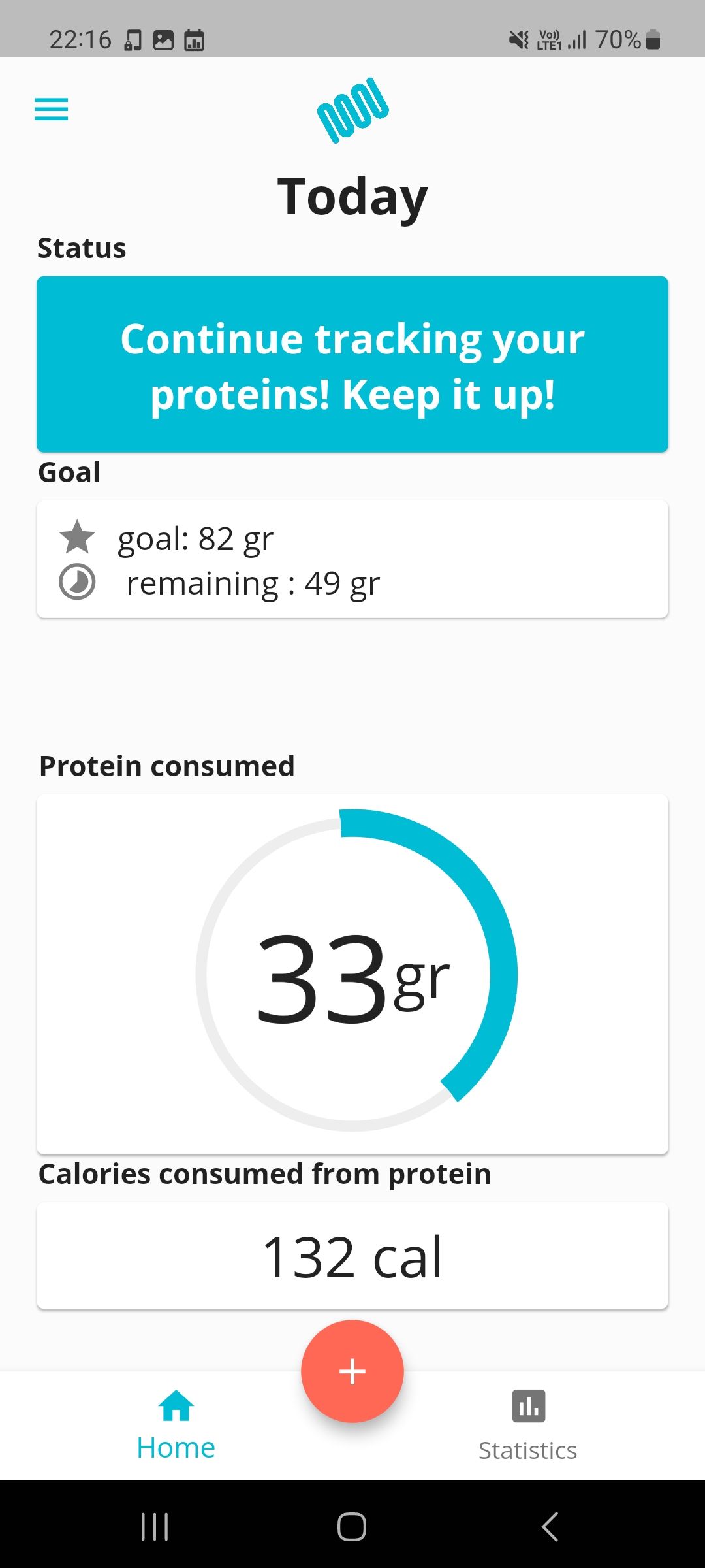 My Protein Tracker homepage with protein goals