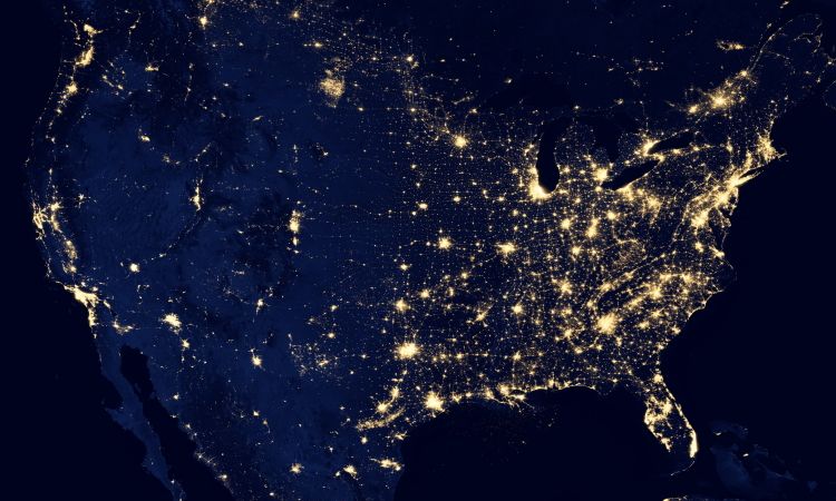 aerial photo at night from orbit of america