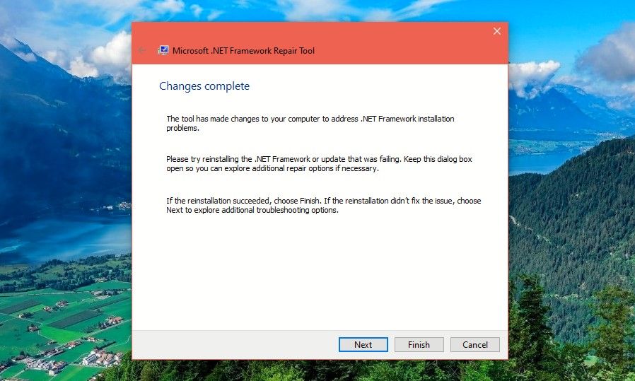Changes Complete Window of .NET Framework Repair Tool