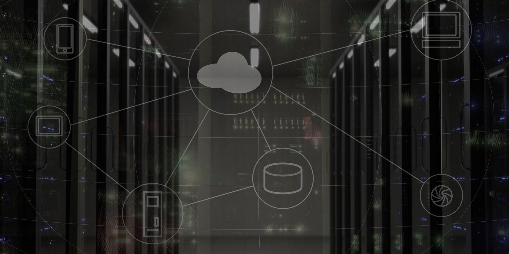 Network Diagram on Server Room Background