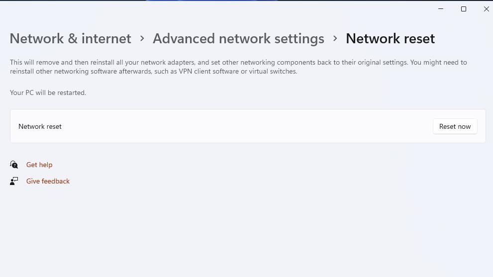 The Network Reset option 