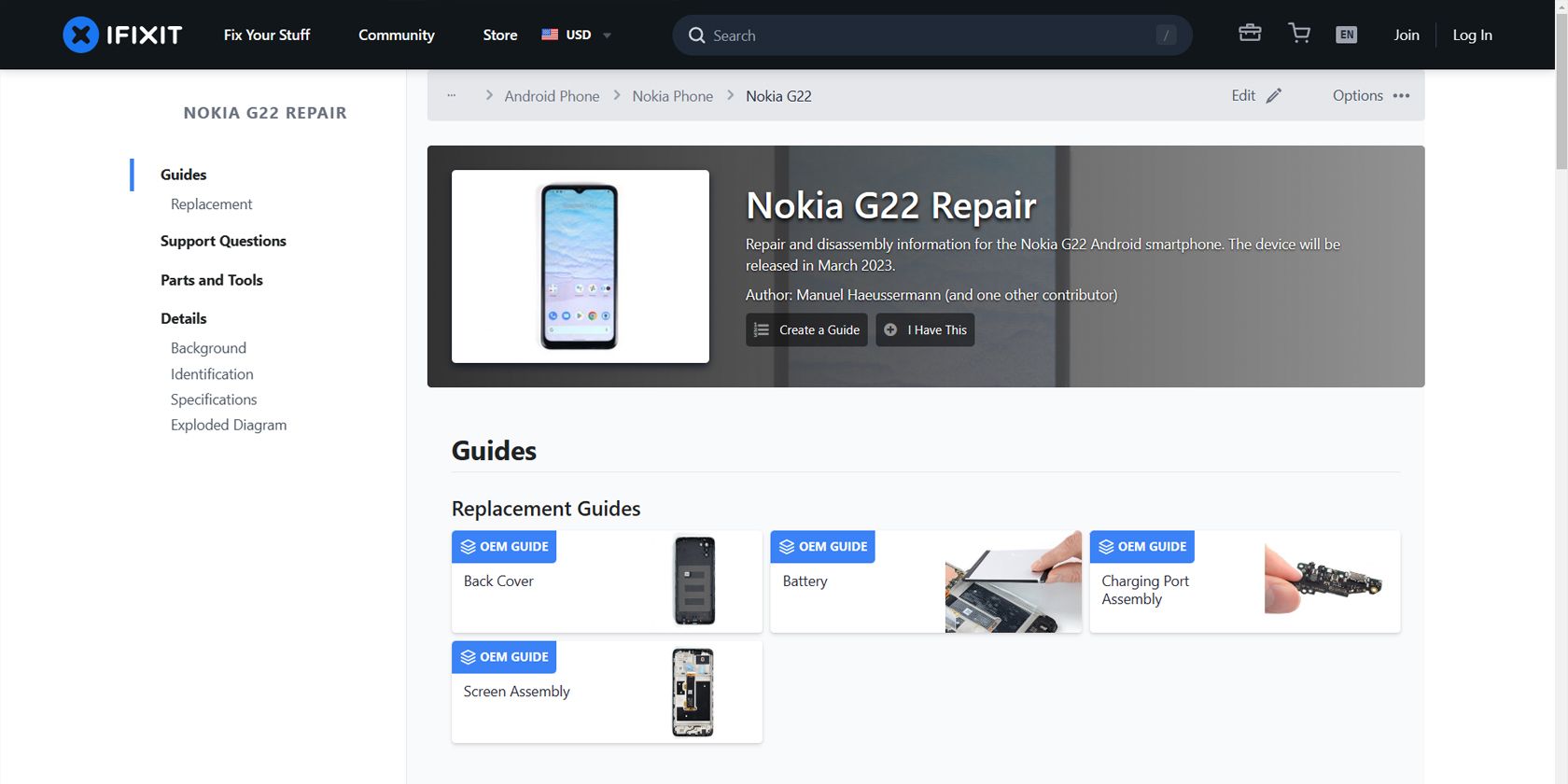 Guides de réparation Nokia G22 sur iFixit