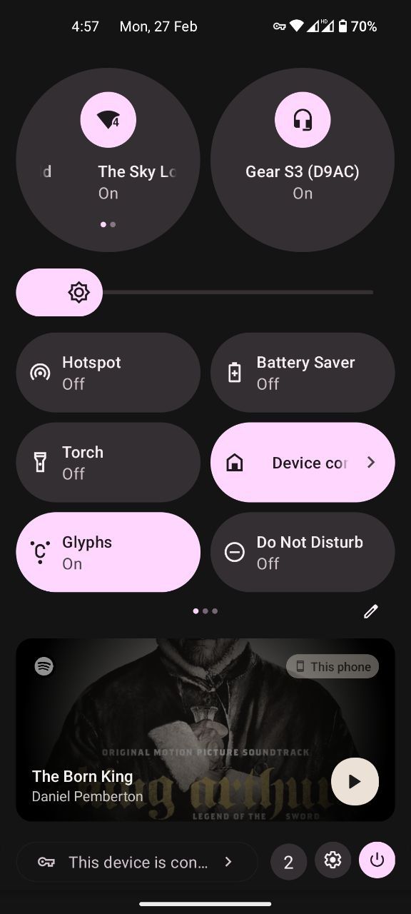The notification panel on Nothing Phone (1).