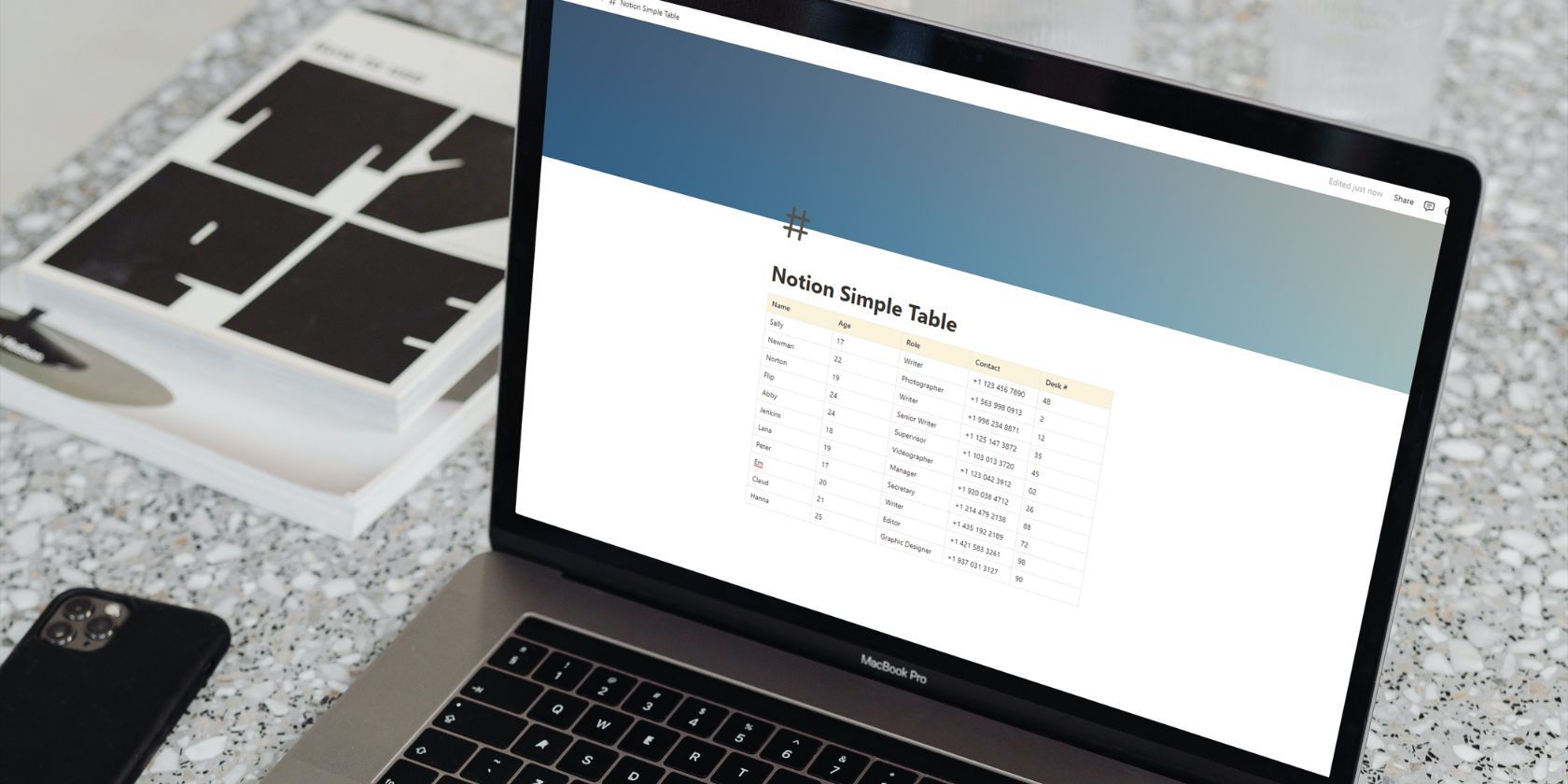 A laptop showing the simple table feature in Notion