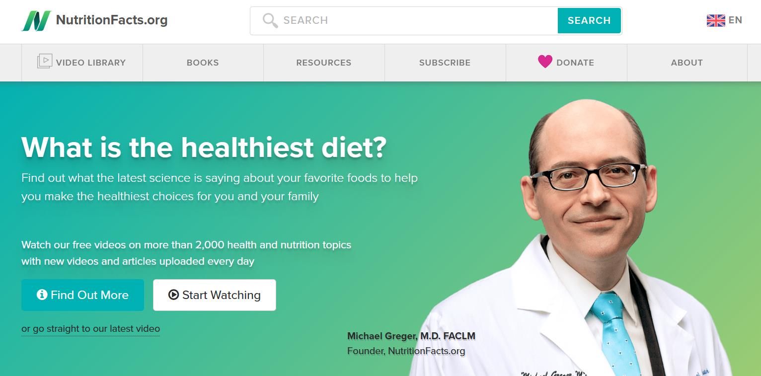 Nutritionfacts homepage showing Dr. Michael Gregor image