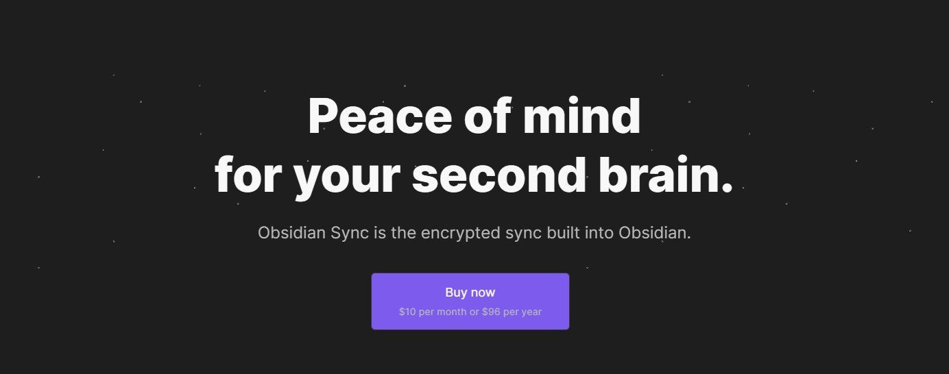 صفحه وب Obsidian Sync