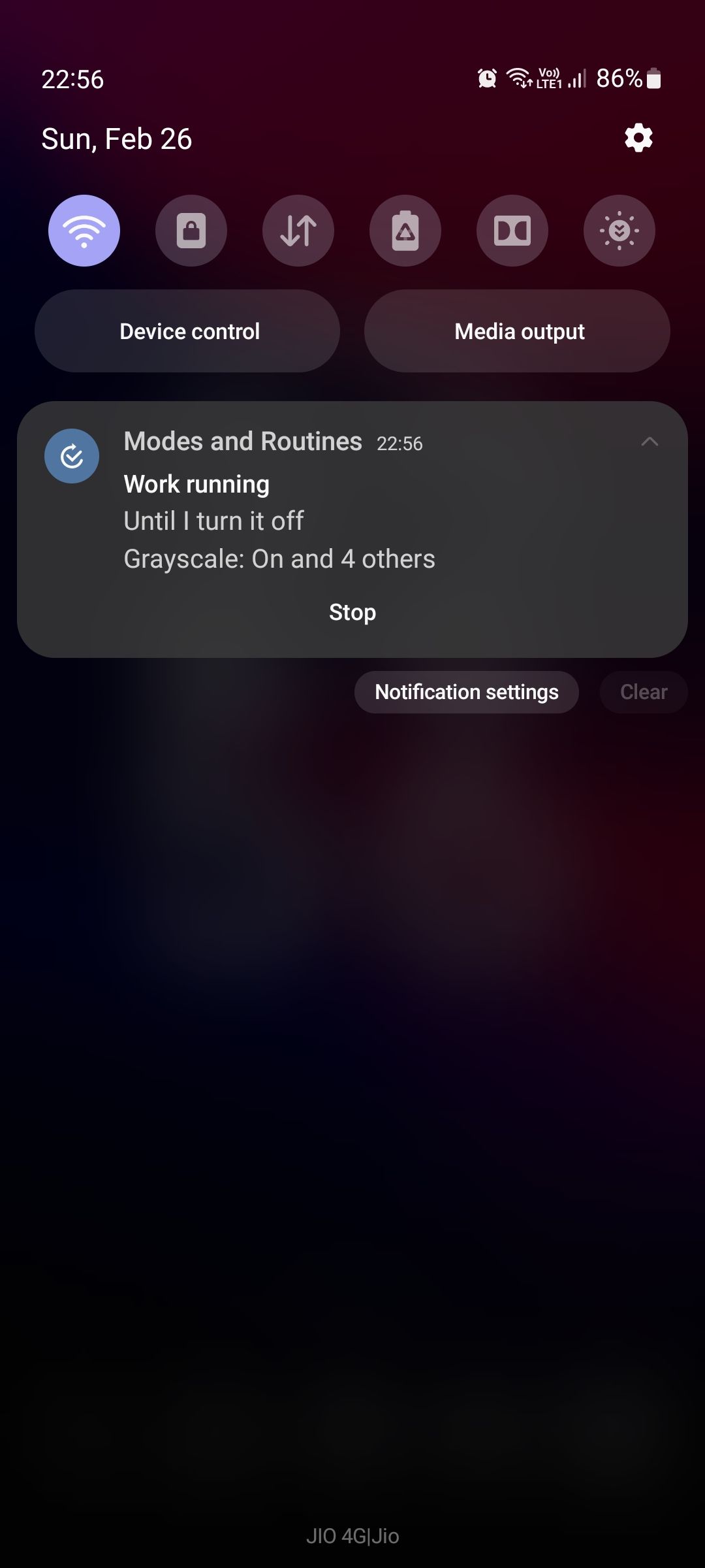 Ongoing routine notification on Samsung