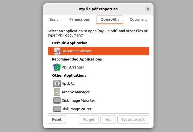 Open in Ubuntu properties tab