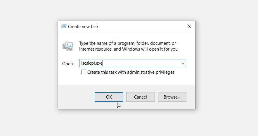 Opening the iSCSI Initiator using the Task Manager