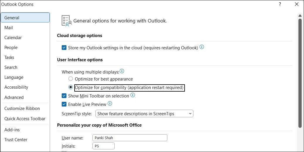 Optimize Outlook for Compatibility