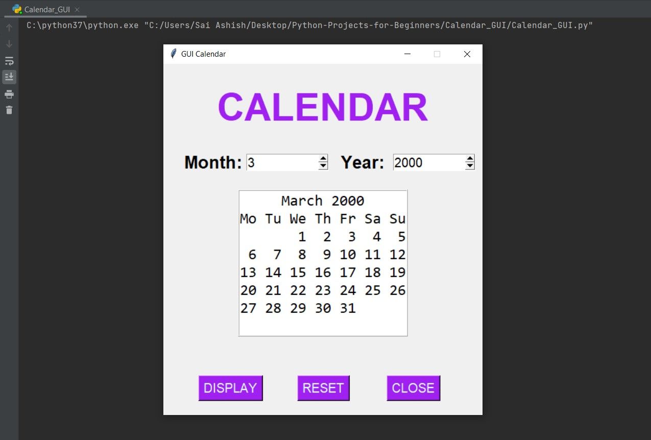 خروجی تقویم رابط کاربری گرافیکی برای مارس 2000 با استفاده از پایتون