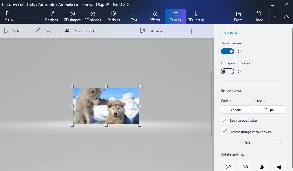 The resize image options in Paint 3D 