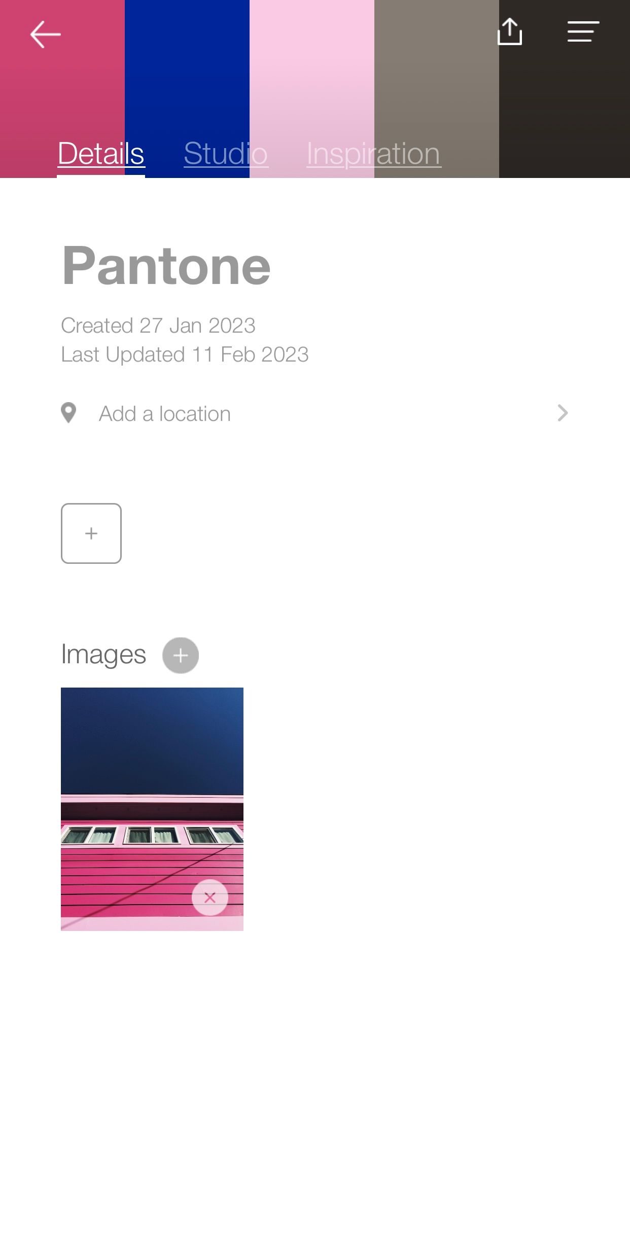 Add details section on Pantone Studio for newly created color palette