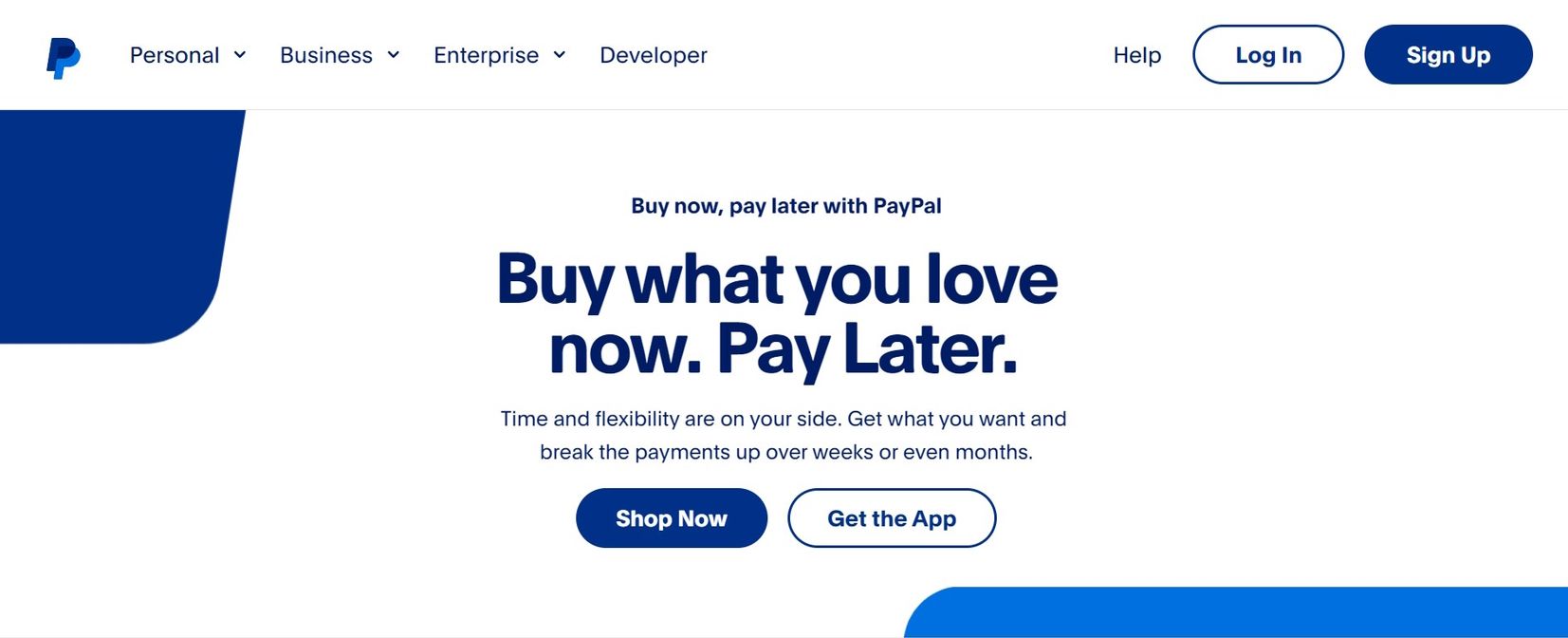 Screenshot of Paypal PayLater homepage