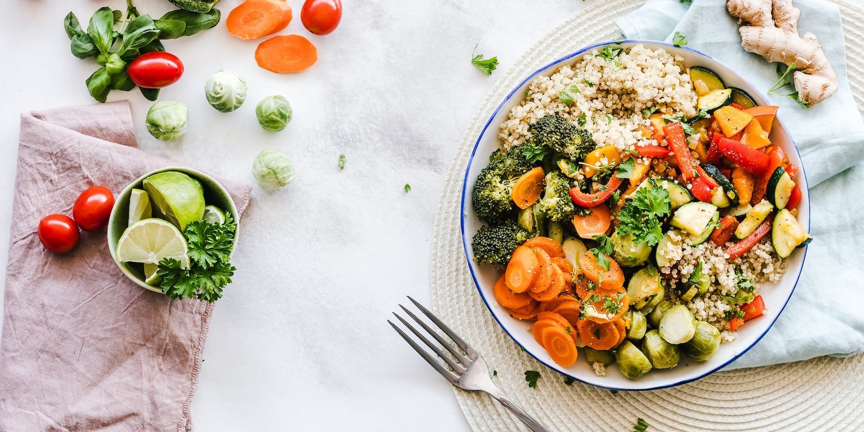 Vegetables and grains on healthy plate