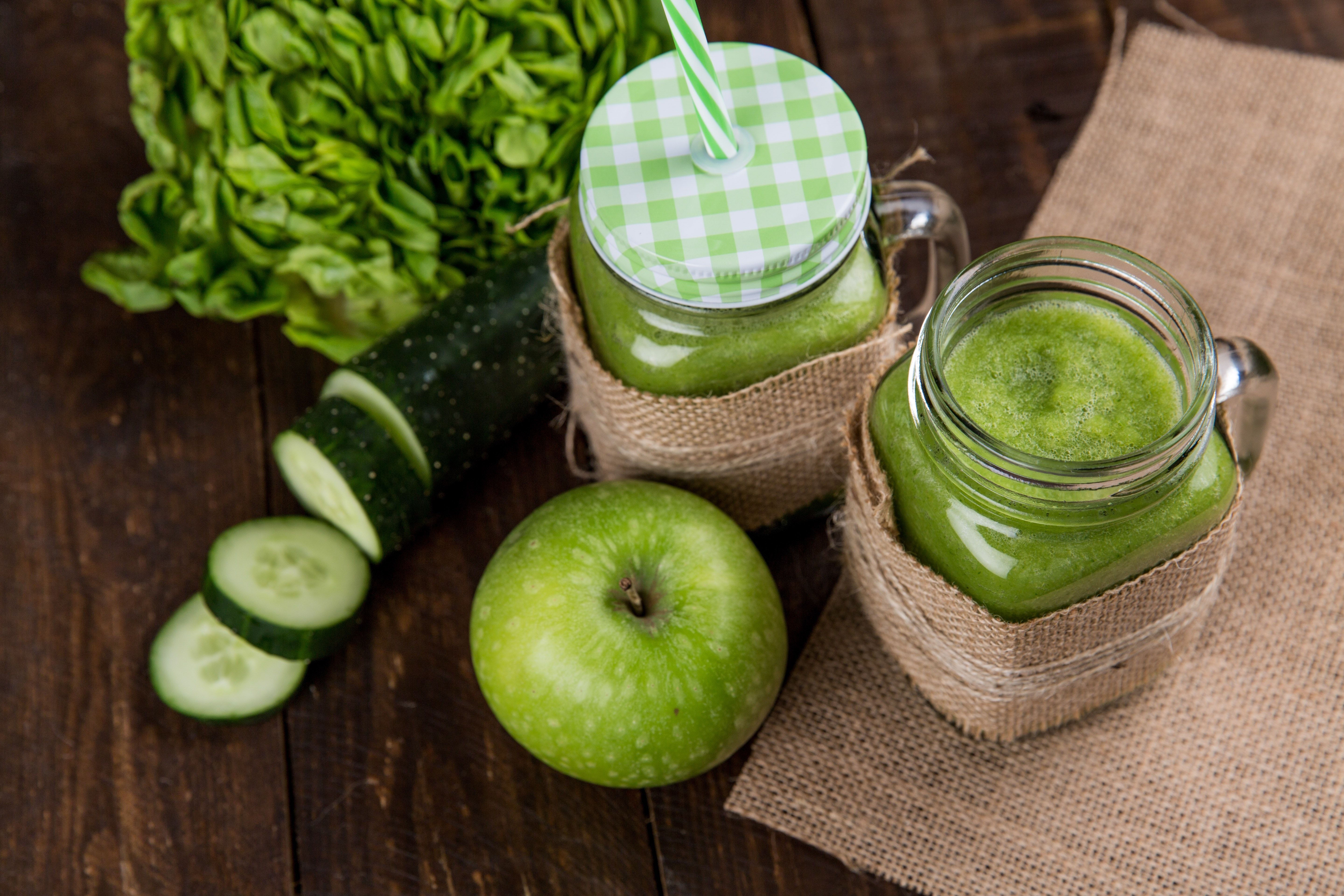 Apple and zucchini healthy green vegetable smoothie