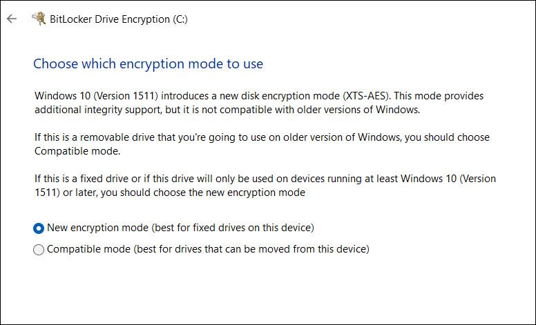 Pick an encryption mode