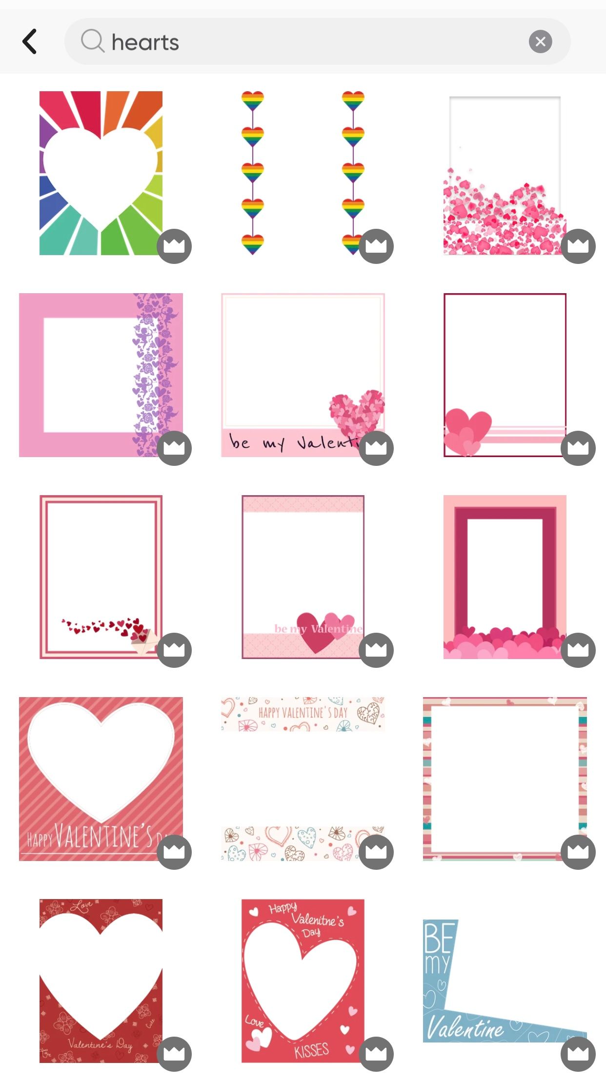 Variety of heart themed frames on Picsart