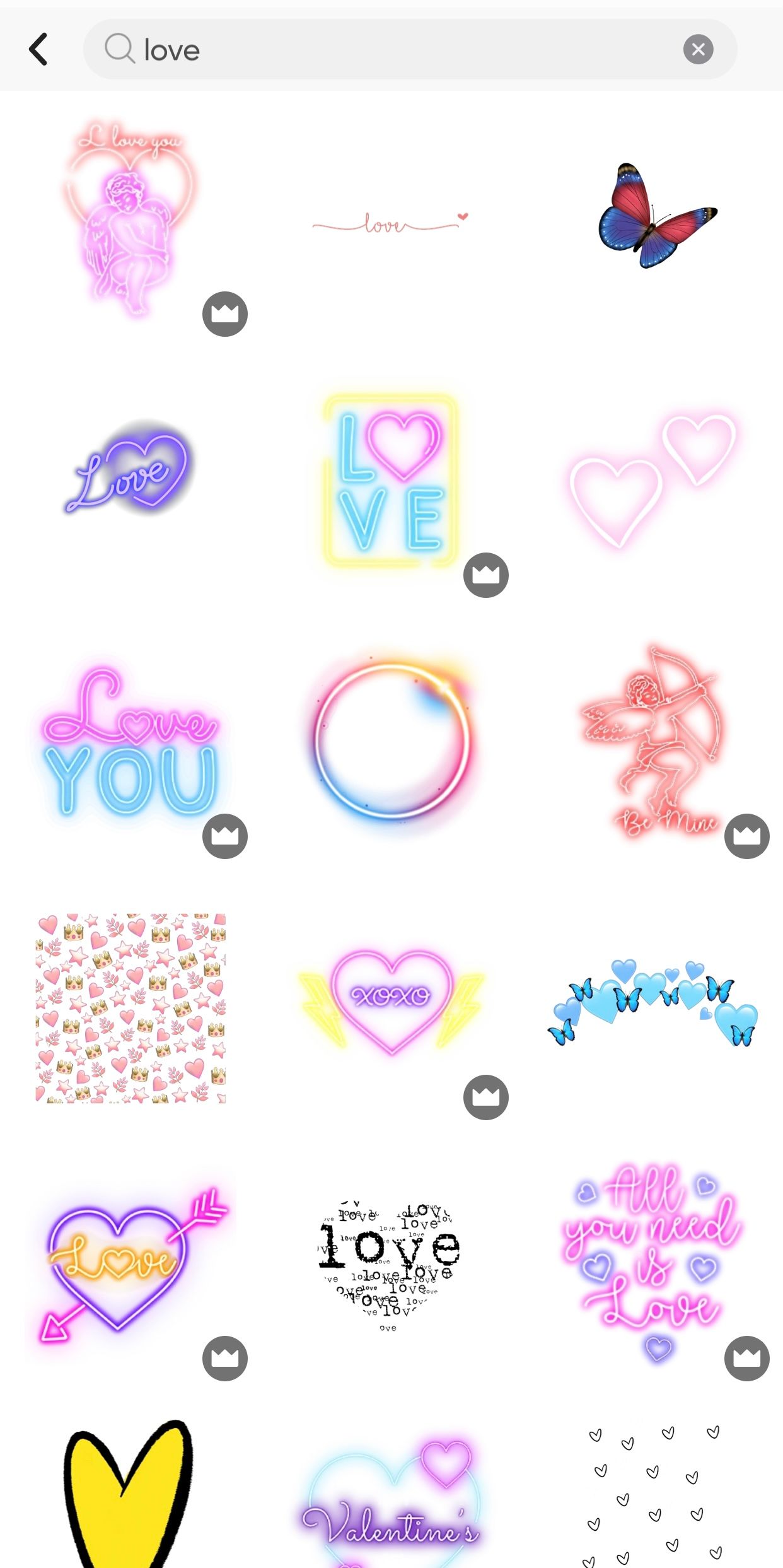 Variety of love themed stickers in Picsart