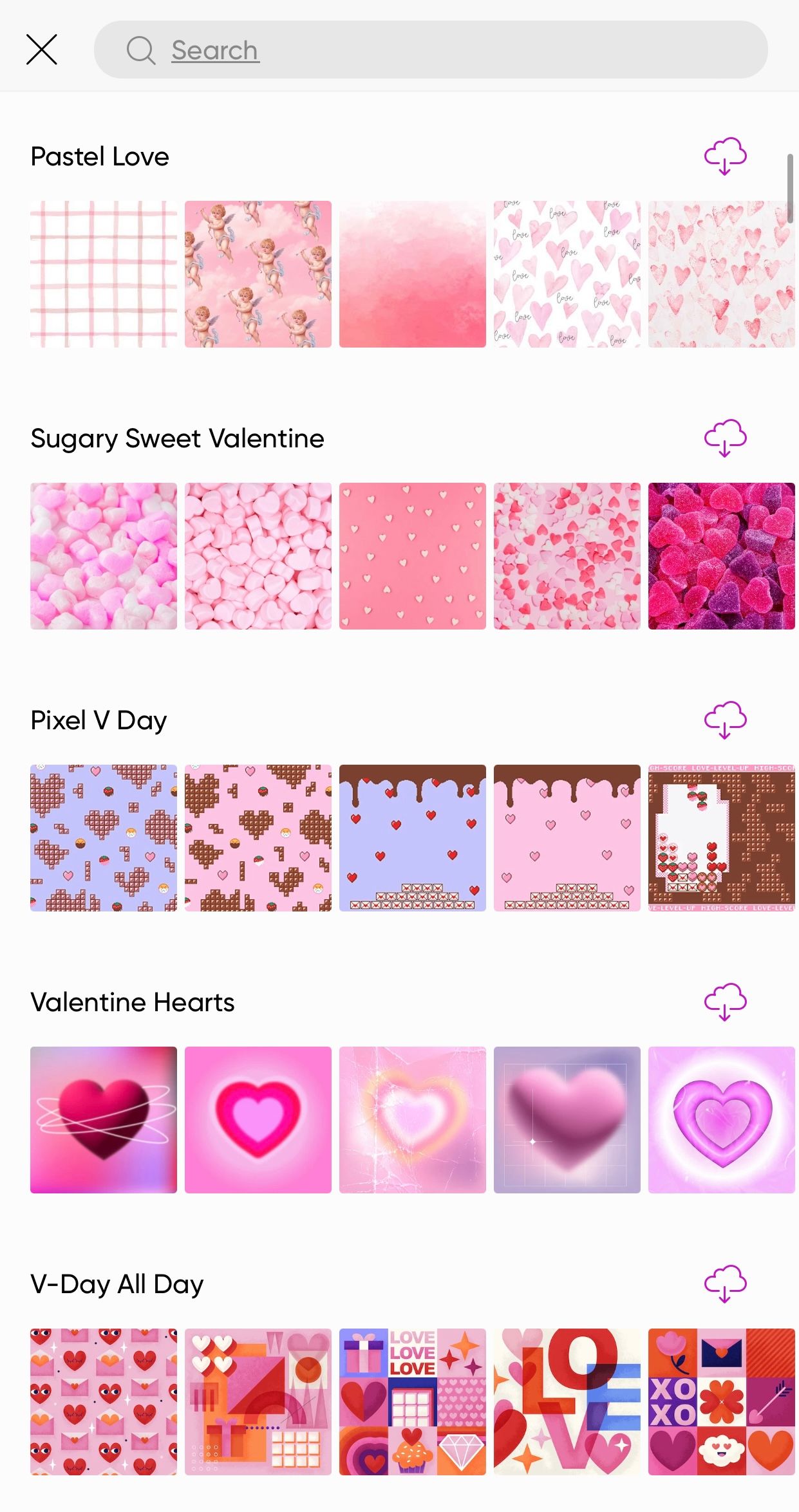 Variety of Valentine's Day background styles in Picsart