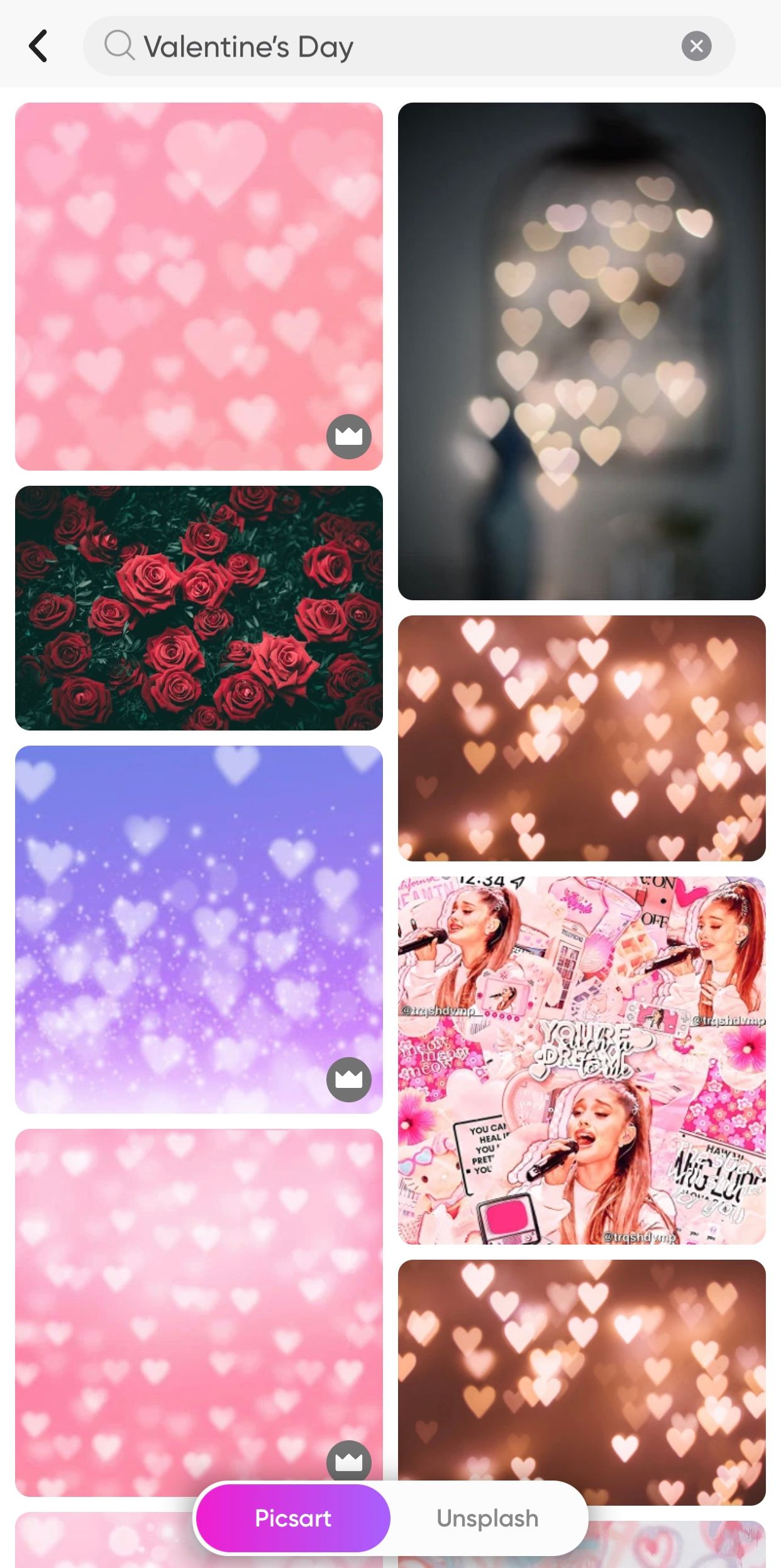Variety of images representing Valentine's Day in Picsart gallery