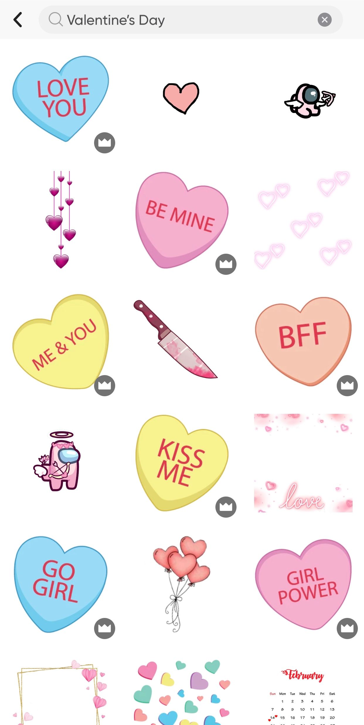 Variety of Valentine's Day stickers in Picsart