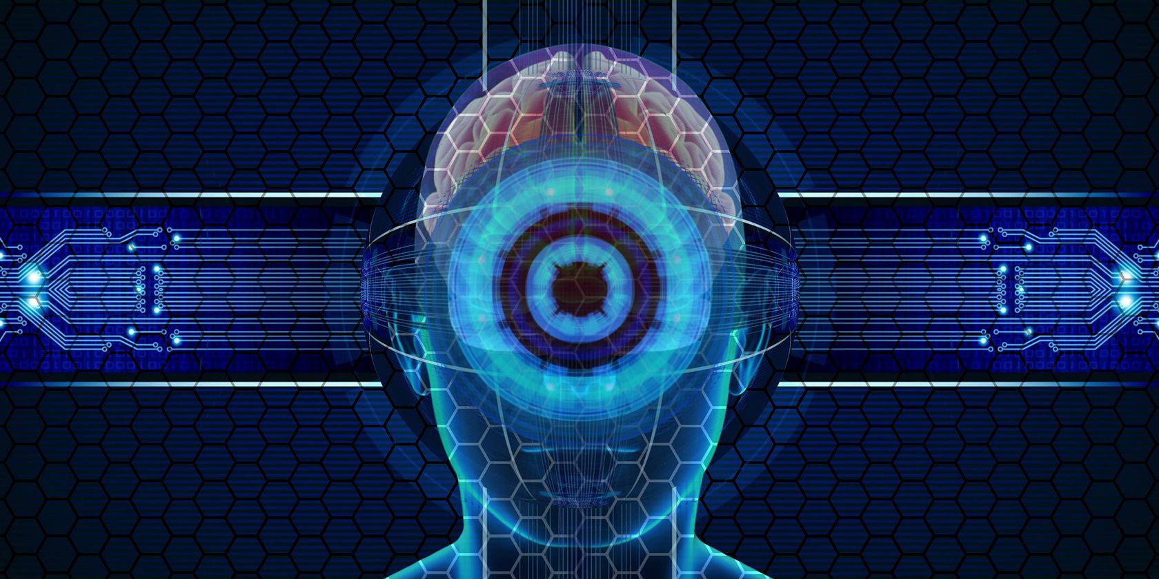 Photo d'un circuit imprimé et d'une tête humaine