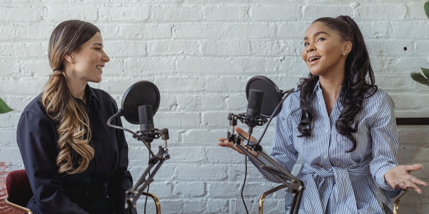 Positive Black Woman Talking to Radio Guest Photo