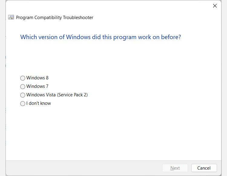 elija una versión anterior de Windows en el solucionador de problemas de compatibilidad del programa-pick-old-windows
