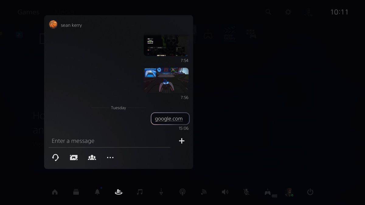 A PS5 screenshot showing messages in a chat