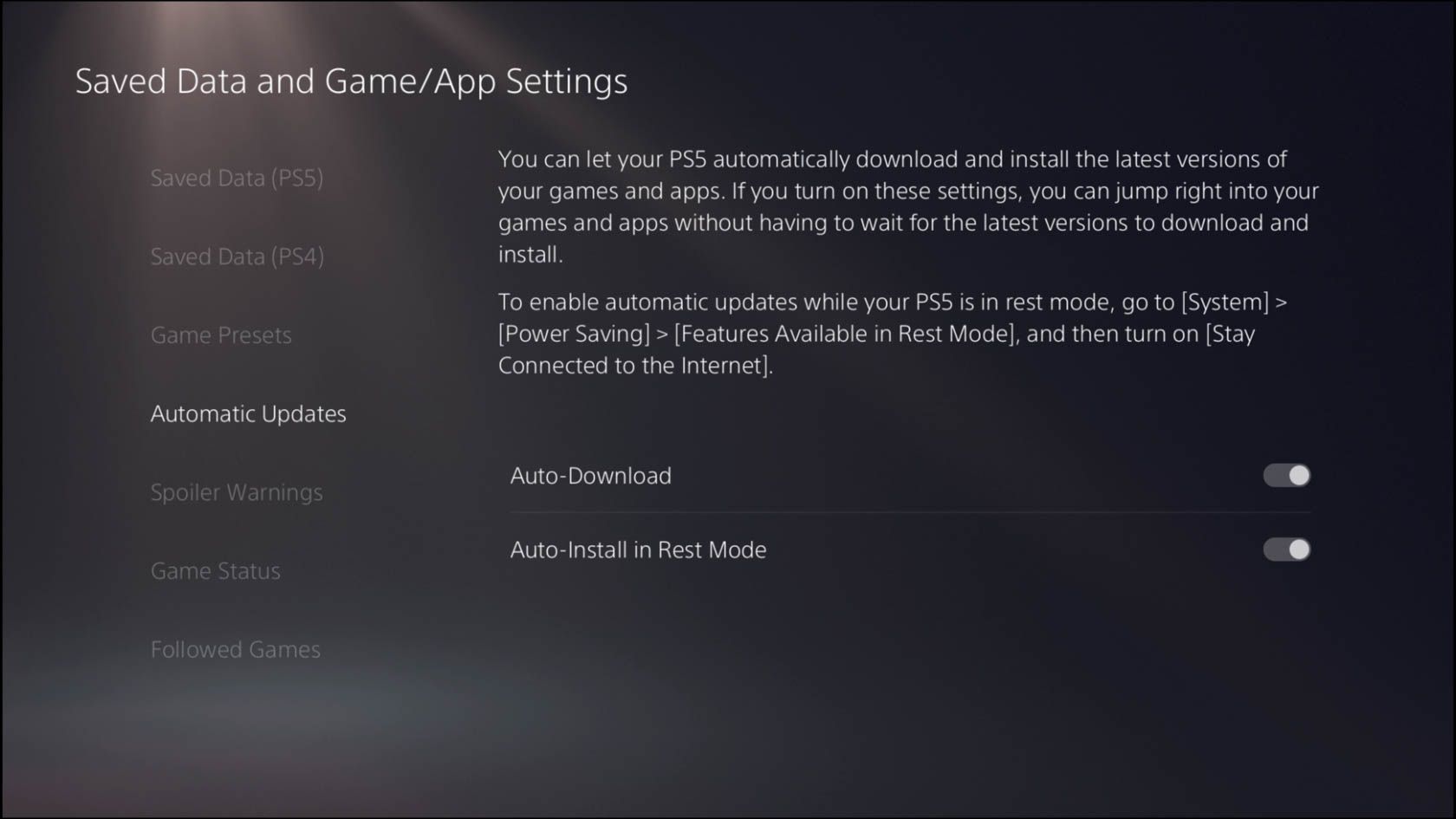 Enabling automatic updates on PS5
