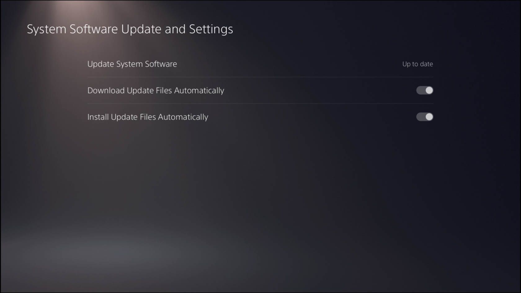 System software update and settings on PS5
