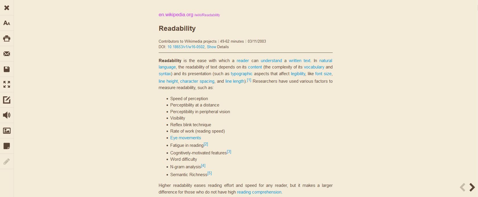 A Screenshot of the Readability based Reader View Firefox Add-on 