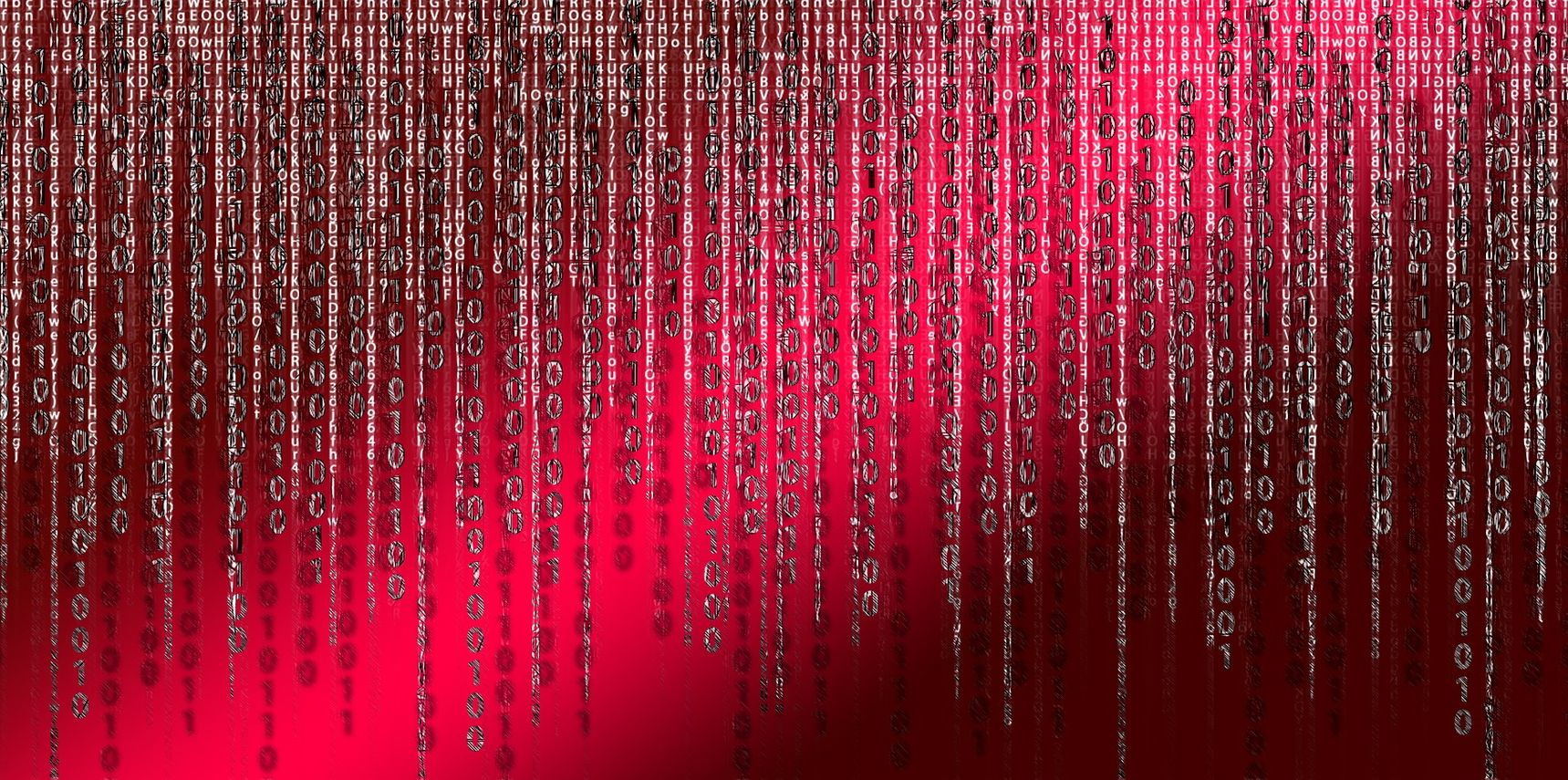 red digital graphic of matrix code