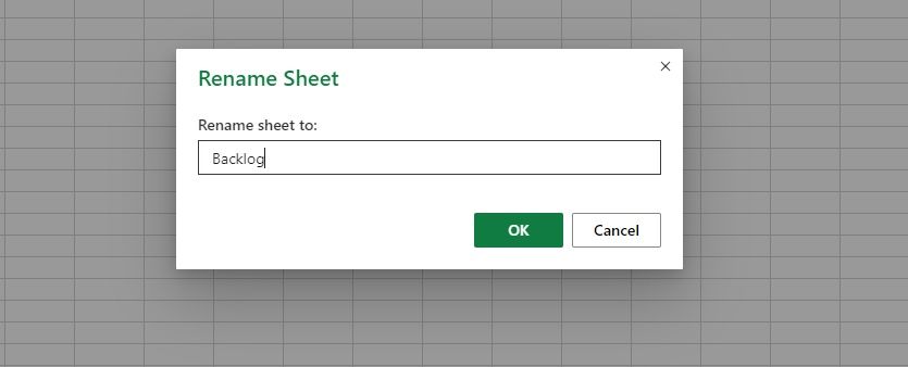 Rename Sheet pop up