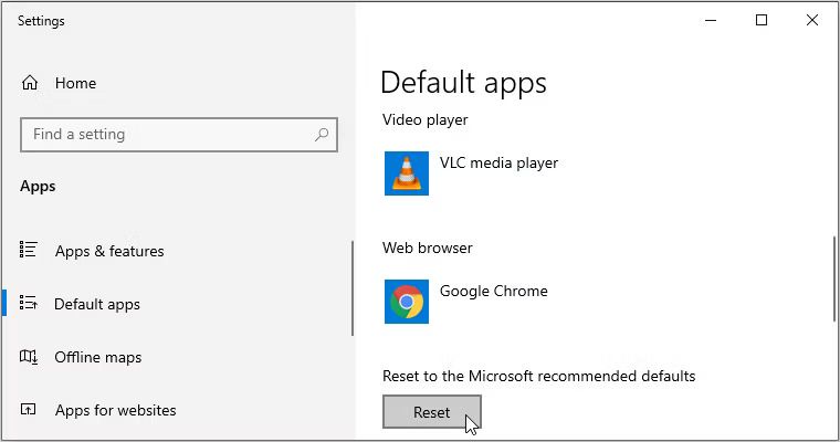 Resetting Default Apps