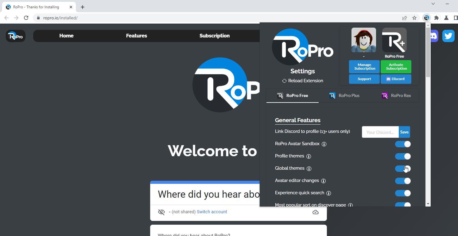 A Screenshot of the RoPro Extension in Use