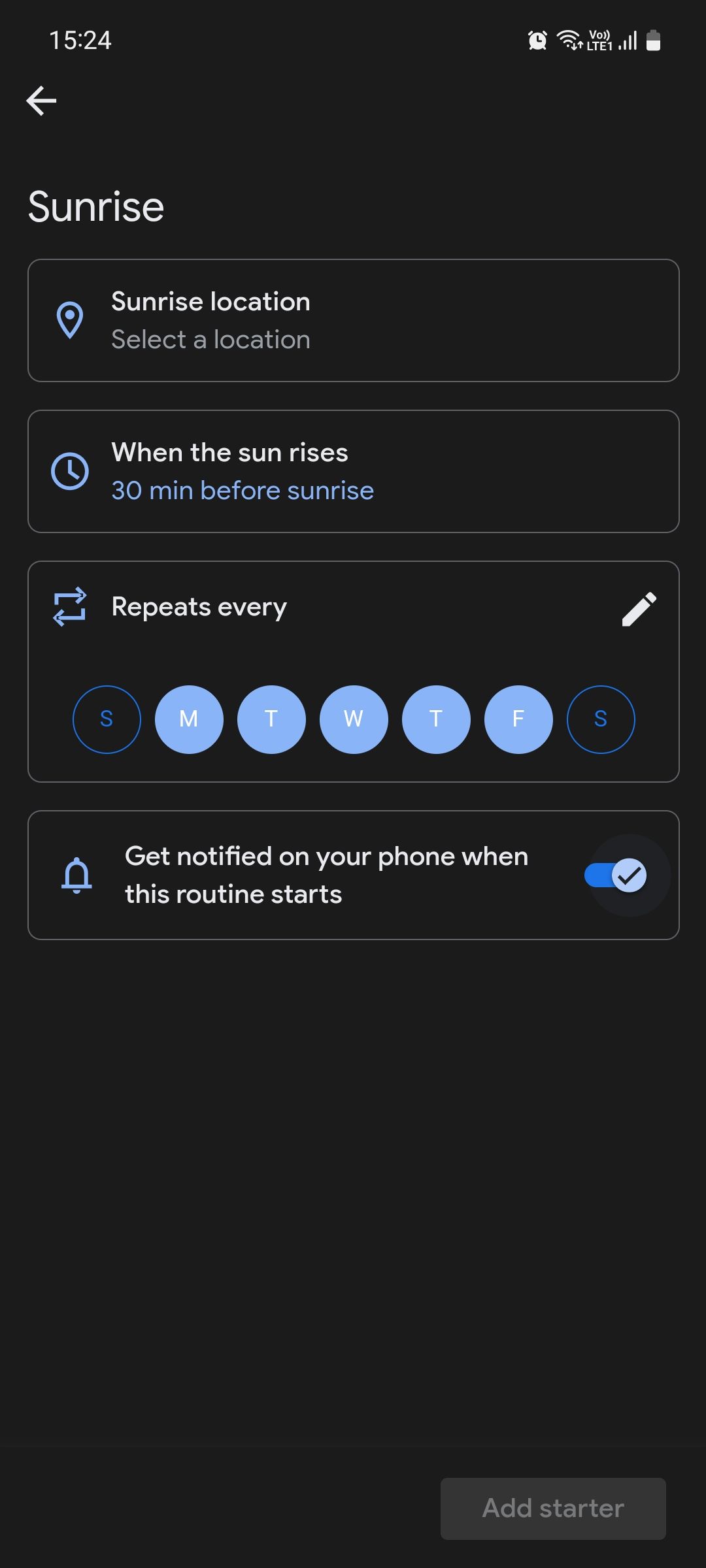Routine activation at sunrise on Google Assistant Routines