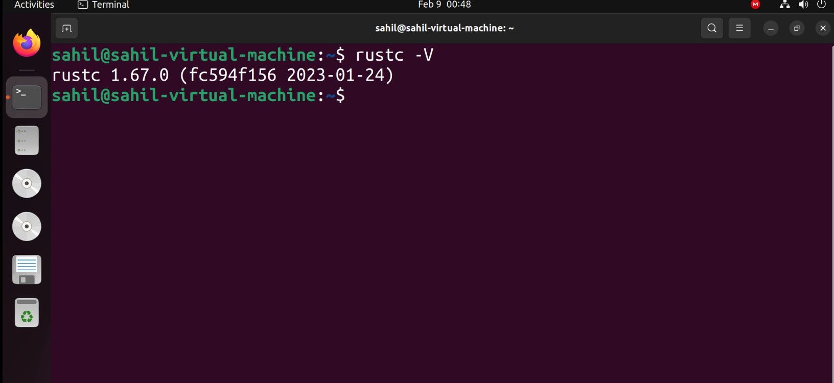Nomor versi di jendela terminal Ubuntu