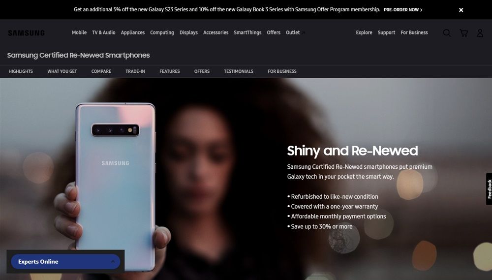 Samsung Certified Re-Newed homepage