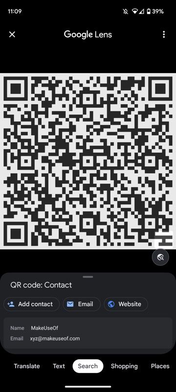 results of scanned QR code in Google Photos