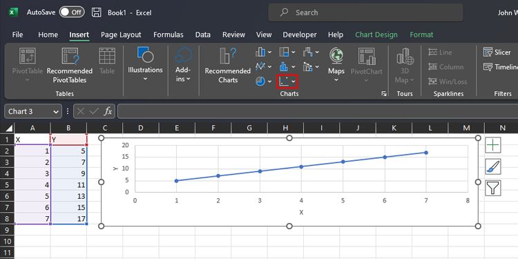 Scatter Plot in Excel sample