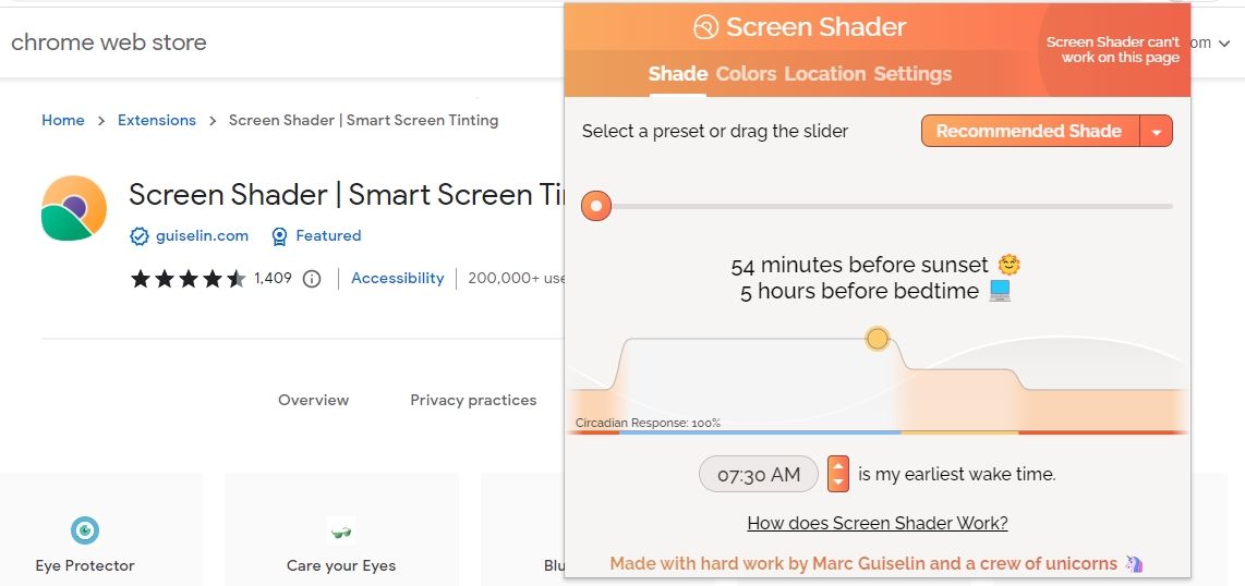 Screen Shader Chrome Extension Settings