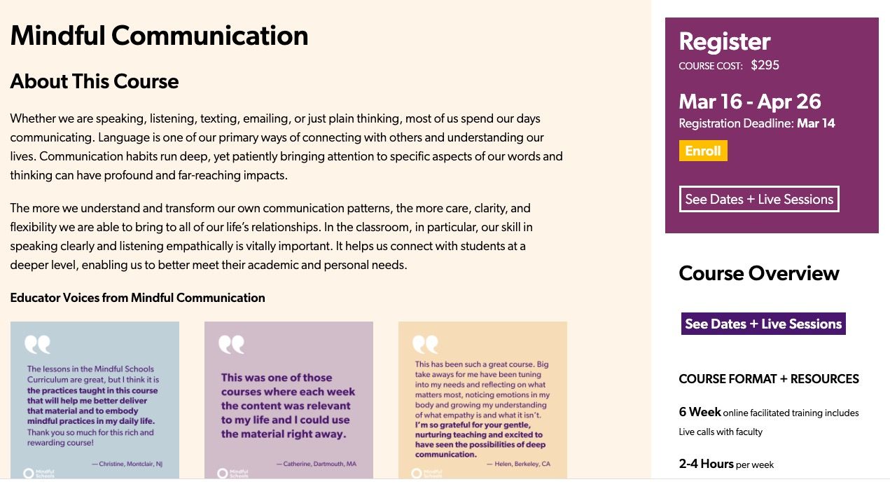 mindful communication for teachers course screenshot