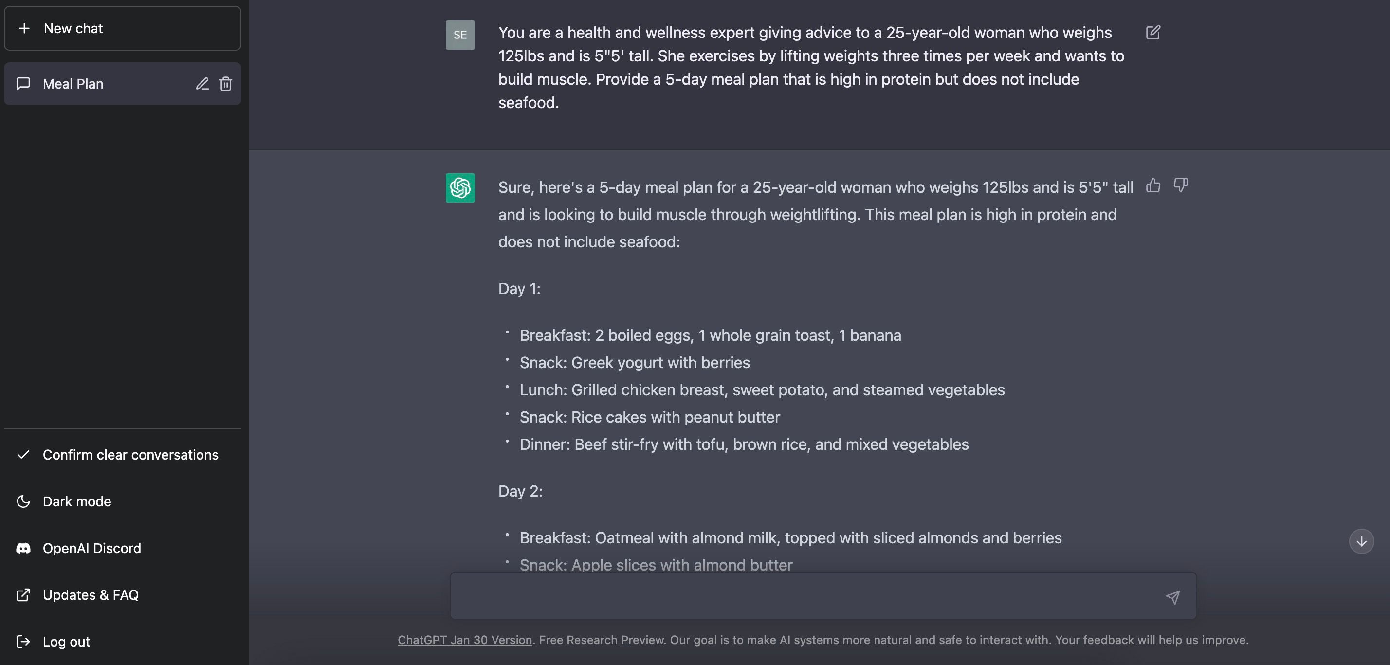 Capture d'écran de ChatGPT donnant des conseils de santé