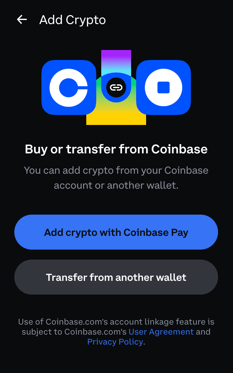 Screenshot of adding crypto to Coinbase Wallet via Chrome extension