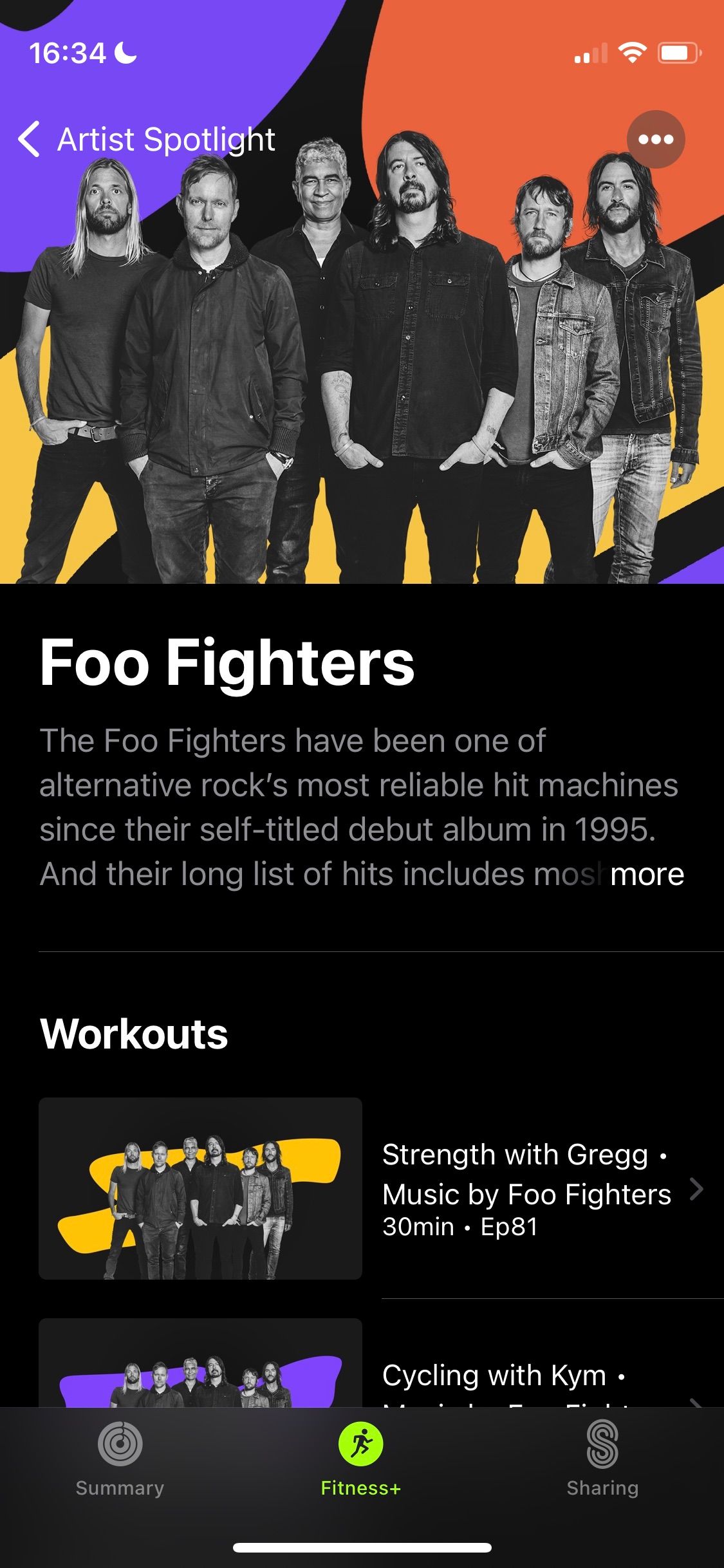 Screenshot of Apple Fitness+ Artist Spotlight Foo Fighters